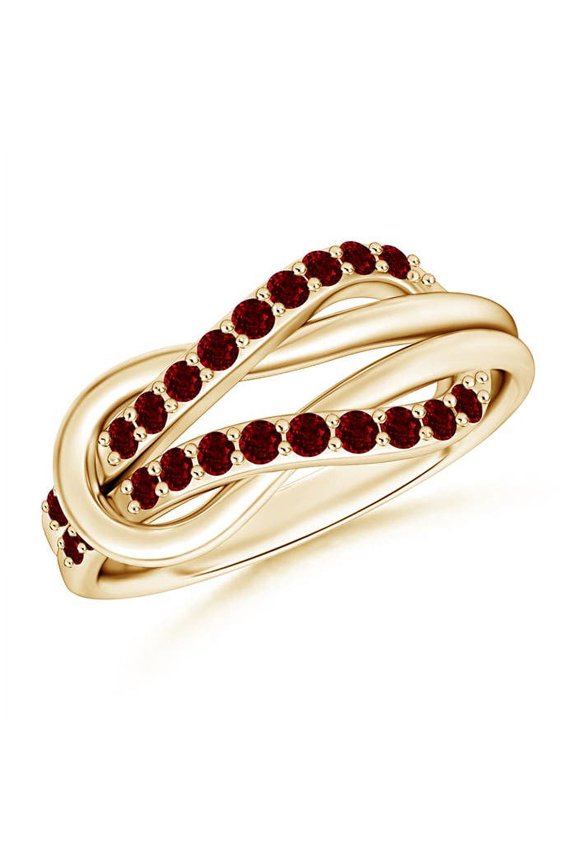 Natural Encrusted Ruby Infinity Love Knot Ring in 14K Yellow Gold for Women (Size-1.3mm) | July Birthstone Jewelry for Her | Natural Ruby Rings