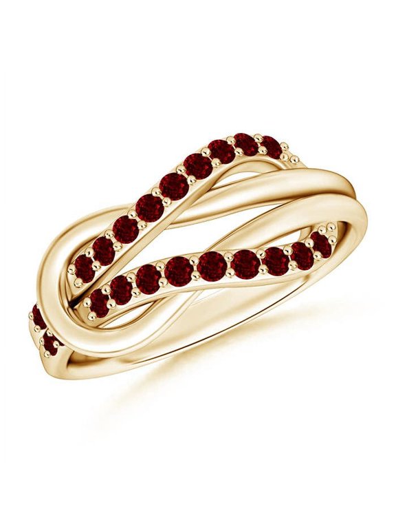 Natural Encrusted Ruby Infinity Love Knot Ring in 14K Yellow Gold for Women (Size-1.3mm) | July Birthstone Jewelry for Her | Natural Ruby Rings
