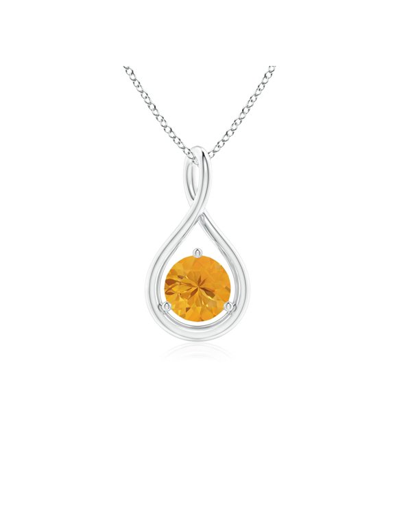 Natural Fire Opal Necklace for Women in Sterling Silver - Solitaire Round Fire Opal Infinity Twist Pendant Necklace, October Birthstone Jewelry