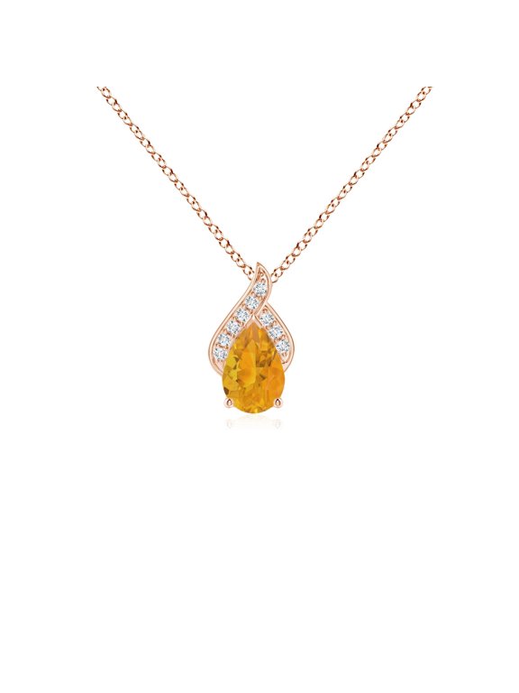 Natural Fire Opal Necklace for Women in 14K Rose Gold - Solitaire Pear Shaped Fire Opal Flame Pendant Necklace, October Birthstone Jewelry