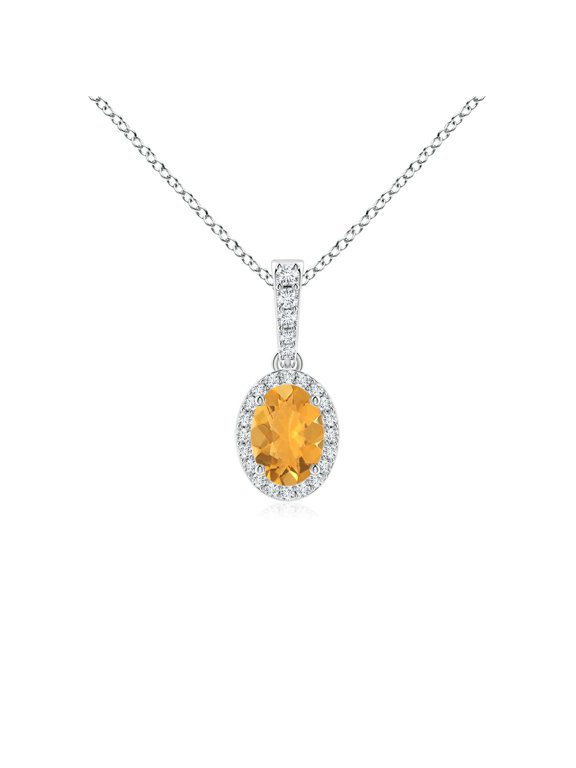 Natural Fire Opal Necklace for Women in 14K White Gold - Vintage Style Oval Fire Opal Halo Pendant Necklace, October Birthstone Jewelry