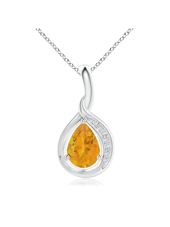 Natural Fire Opal Necklace for Women in Sterling Silver - Pear Shaped Fire Opal and Diamond Loop Pendant Necklace, October Birthstone Jewelry