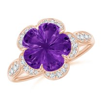 ANGARA Natural Five-Petal Flower 4.4 ct Amethyst and Diamond Halo Ring in 14K Rose Gold for Women (Size-10mm) | February Birthstone, Anniversary, Jewelry Gift for Women | Natural Amethyst Ring
