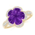 thumbnail image 1 of ANGARA Natural Five-Petal Flower 4.4 ct Amethyst and Diamond Halo Ring in 14K Yellow Gold for Women (Size-10mm) | February Birthstone, Anniversary, Jewelry Gift for Women | Natural Amethyst Ring, 1 of 8