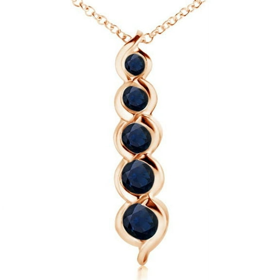 ANGARA Natural Five Stone Round Blue Sapphire Journey Pendant in 14K Rose Gold for Women (Size-3.6mm) | September Birthstone, Anniversary, Jewelry Gift for Women | Natural Blue Sapphire Necklace