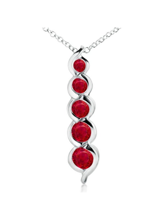 Natural Five Stone Round Ruby Journey Pendant in 14K White Gold for Women (Size-3.6mm) | July Birthstone, Birthday, Anniversary, Jewelry Gift for Women | Natural Ruby Necklace