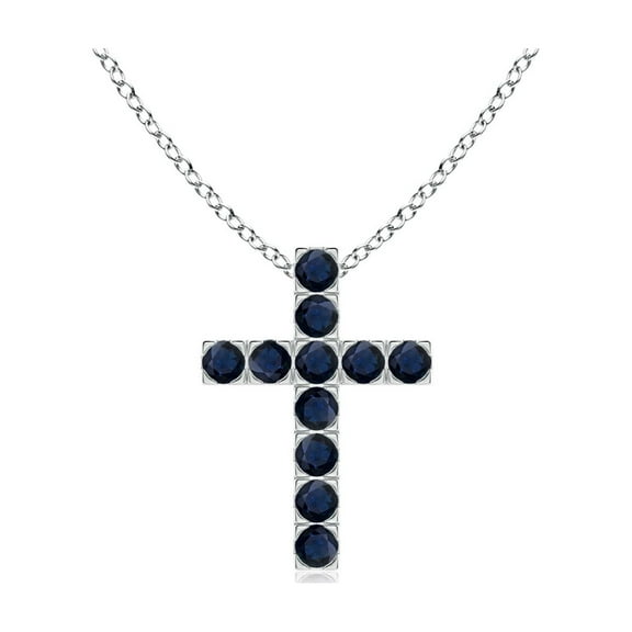 ANGARA Natural Flat Prong-Set Blue Sapphire Cross Pendant in 14K White Gold for Women (Size-2mm) | September Birthstone, Birthday, Anniversary, Jewelry Gift for Women | Natural Blue Sapphire Necklace