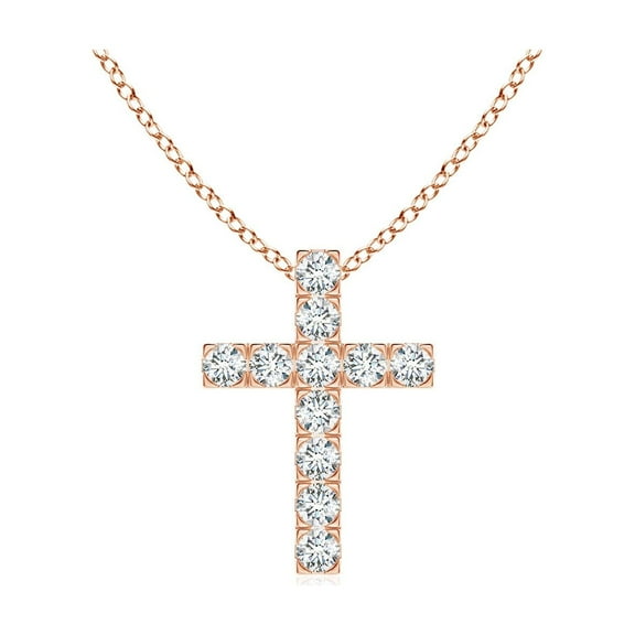 ANGARA Natural Flat Prong-Set Diamond Cross Pendant in 14K Rose Gold for Women (Size-2mm| Color-G| Clarity-VS2) | April Birthstone, Anniversary, Jewelry Gift for Women | Natural Diamond Necklace