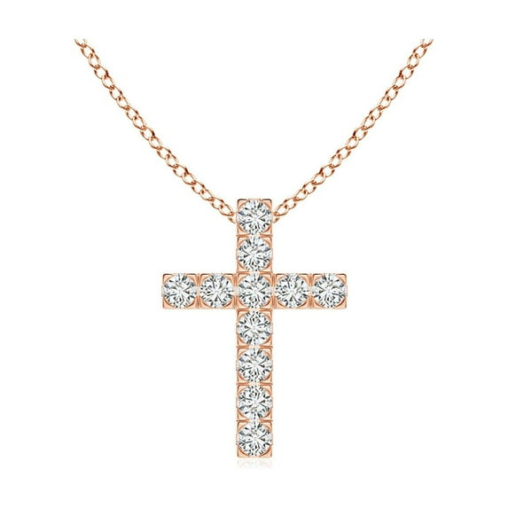 ANGARA Natural Flat Prong-Set Diamond Cross Pendant in 14K Rose Gold for Women (Size-2mm| Color-H| Clarity-SI2) | April Birthstone, Anniversary, Jewelry Gift for Women | Natural Diamond Necklace