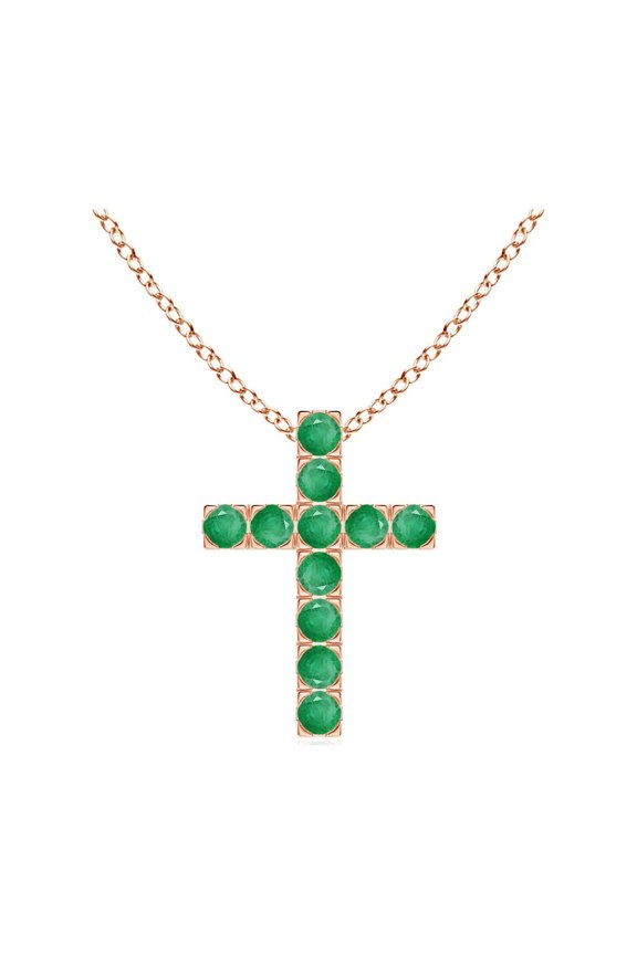 Natural Flat Prong-Set Emerald Cross Pendant in 14K Rose Gold for Women (Size-2mm) | May Birthstone, Birthday, Anniversary, Jewelry Gift for Women | Natural Emerald Necklace
