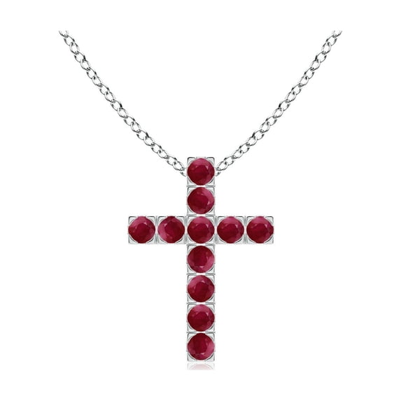 ANGARA Natural Flat Prong-Set Ruby Cross Pendant in 14K White Gold for Women (Size-2mm) | July Birthstone, Birthday, Anniversary, Jewelry Gift for Women | Natural Ruby Necklace