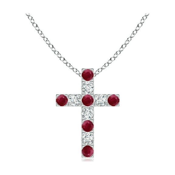 ANGARA Natural Flat Prong-Set Ruby and Diamond Cross Pendant in 14K White Gold for Women (Size-2mm) | July Birthstone, Birthday, Anniversary, Jewelry Gift for Women | Natural Ruby Necklace