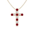 thumbnail image 1 of ANGARA Natural Flat Prong-Set Ruby and Diamond Cross Pendant in 14K Yellow Gold for Women (Size-2.5mm) | July Birthstone, Birthday, Anniversary, Jewelry Gift for Women | Natural Ruby Necklace, 1 of 7