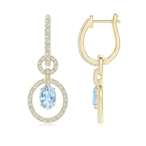 ANGARA Natural Floating Aquamarine Dangle Hoop Earrings with Diamonds in 14K Yellow Gold for Women (Size-6x4mm) | March Birthstone, Anniversary, Jewelry Gift for Women | Natural Aquamarine Earrings