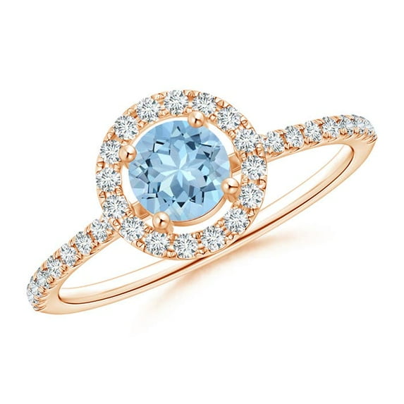 ANGARA Natural Floating Aquamarine Halo Ring with Diamond Accents in 14K Rose Gold for Women (Size-5mm) | March Birthstone, Birthday, Anniversary, Jewelry Gift for Women | Natural Aquamarine Ring