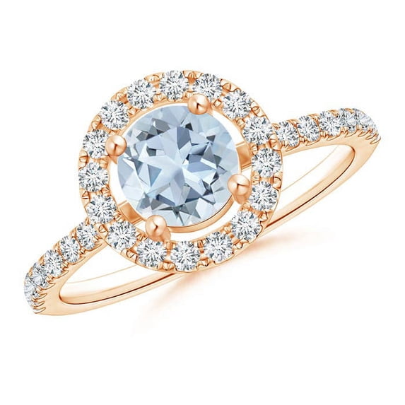 ANGARA Natural Floating Aquamarine Halo Ring with Diamond Accents in 14K Rose Gold for Women (Size-6mm) | March Birthstone, Birthday, Anniversary, Jewelry Gift for Women | Natural Aquamarine Ring