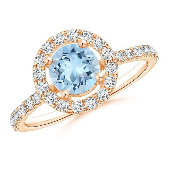 ANGARA Natural Floating Aquamarine Halo Ring with Diamond Accents in 14K Rose Gold for Women (Size-6mm) | March Birthstone, Birthday, Anniversary, Jewelry Gift for Women | Natural Aquamarine Ring