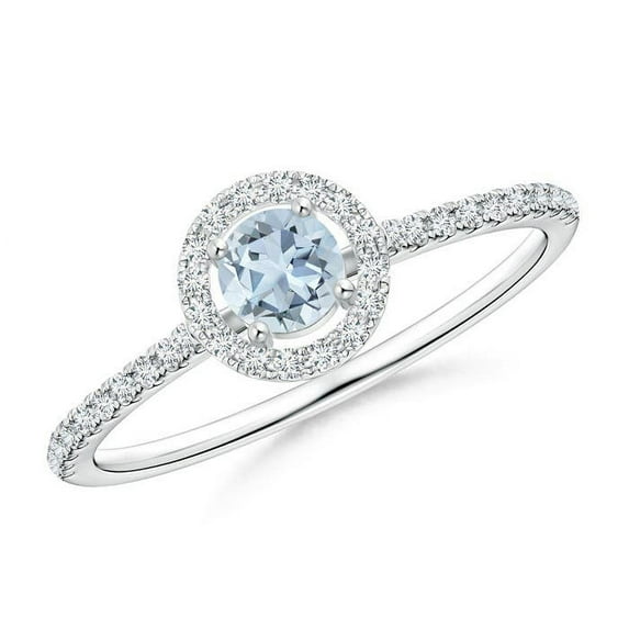 ANGARA Natural Floating Aquamarine Halo Ring with Diamond Accents in 14K White Gold for Women (Size-4mm) | March Birthstone, Birthday, Anniversary, Jewelry Gift for Women | Natural Aquamarine Ring