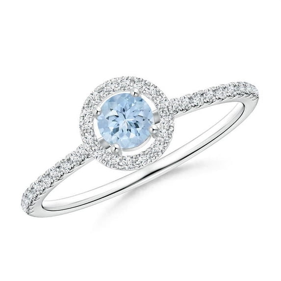 ANGARA Natural Floating Aquamarine Halo Ring with Diamond Accents in 14K White Gold for Women (Size-4mm) | March Birthstone, Birthday, Anniversary, Jewelry Gift for Women | Natural Aquamarine Ring
