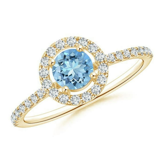 ANGARA Natural Floating Aquamarine Halo Ring with Diamond Accents in 14K Yellow Gold for Women (Size-5mm) | March Birthstone, Birthday, Anniversary, Jewelry Gift for Women | Natural Aquamarine Ring