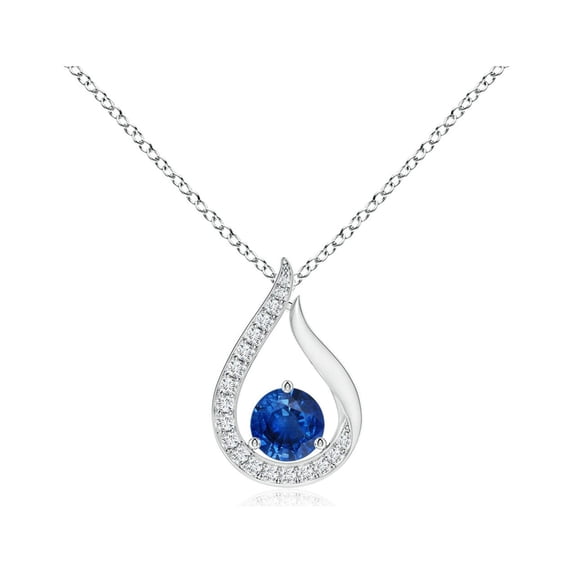ANGARA Natural Floating Blue Sapphire Tulip Pendant with Diamonds in 14K White Gold for Women (Size-4mm) | September Birthstone, Anniversary, Jewelry Gift for Women | Natural Blue Sapphire Necklace