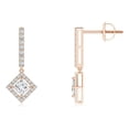 thumbnail image 1 of ANGARA Natural Floating Diamond Dangle Earrings in 14K Rose Gold for Women (Size-2.9mm| Color-G| Clarity-VS2) | April Birthstone, Anniversary, Jewelry Gift for Women | Natural Diamond Earrings, 1 of 6