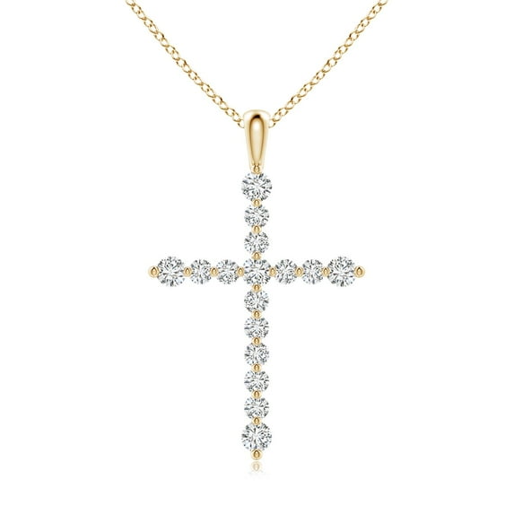 ANGARA Natural Floating Diamond Dotted Cross Pendant in 14K Yellow Gold for Women (Size-2.2mm| Color-H| Clarity-SI2) | April Birthstone, Anniversary, Jewelry Gift for Women | Natural Diamond Necklace