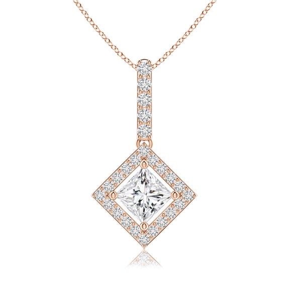 ANGARA Natural Floating Halo Princess-Cut Diamond Pendant in 14K Rose Gold for Women (Size-5mm| Color-H| Clarity-SI2) | April Birthstone, Anniversary Jewelry Gift for Women | Natural Diamond Necklace