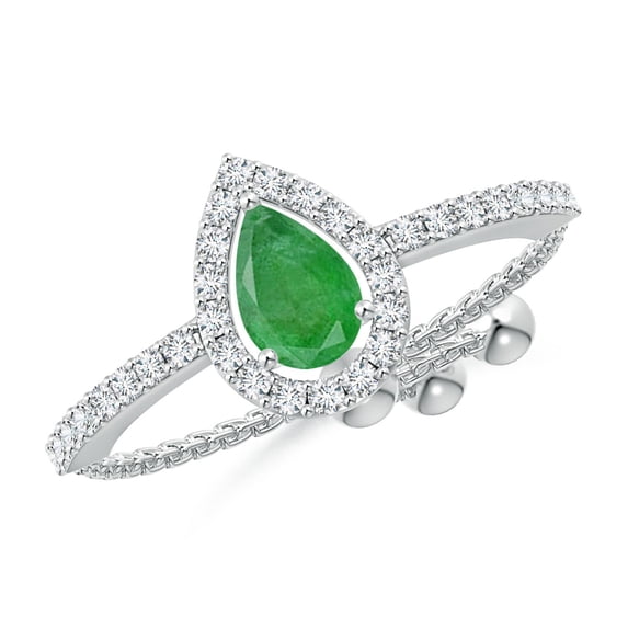 ANGARA Natural Floating Pear-Shaped Emerald Bolo Ring with Halo in 14K White Gold for Women (Size-6x4mm) | May Birthstone, Birthday, Anniversary, Jewelry Gift for Women | Natural Emerald Ring