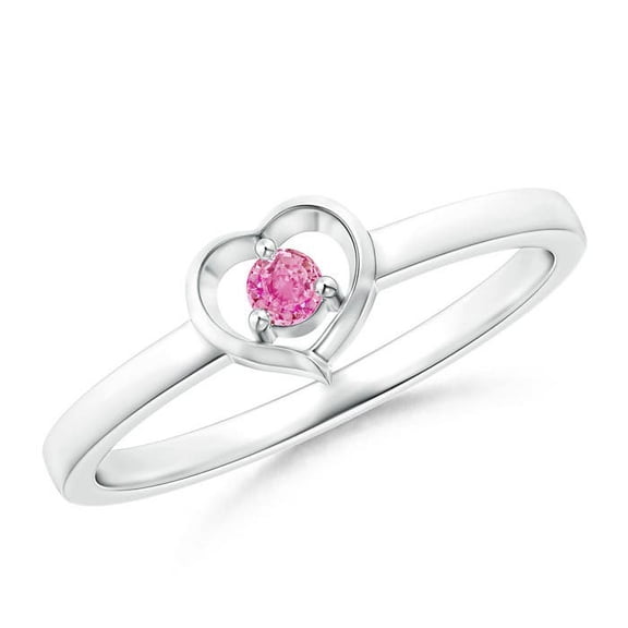 ANGARA Natural Floating Pink Sapphire Open Heart Promise Ring in 925 Sterling Silver for Women (Size-2.5mm) | September Birthstone, Anniversary, Jewelry Gift for Women | Natural Pink Sapphire Ring