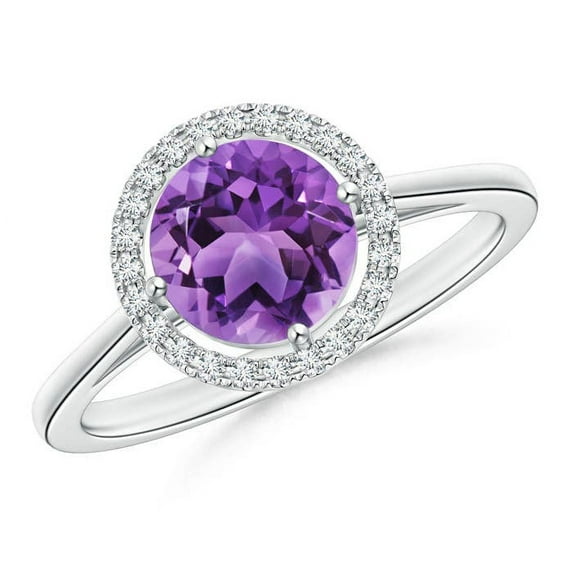 ANGARA Natural Floating Round 1.15 ct Amethyst Ring with Diamond Halo in 14K White Gold for Women (Size-7mm) | February Birthstone, Anniversary, Jewelry Gift for Women | Natural Amethyst Ring