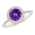 thumbnail image 1 of ANGARA Natural Floating Round 1.15 ct Amethyst Ring with Diamond Halo in 14K White Gold for Women (Size-7mm) | February Birthstone, Anniversary, Jewelry Gift for Women | Natural Amethyst Ring, 1 of 8