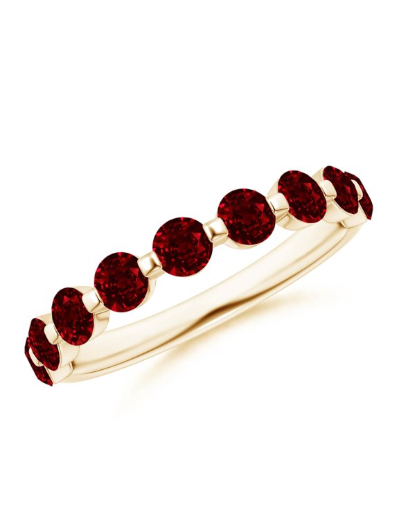 Natural Floating Round 1.35 ct Ruby Semi Eternity Wedding Ring in 14K Yellow Gold for Women (Size-3mm) | July Birthstone, Birthday, Anniversary, Jewelry Gift for Women | Natural Ruby Ring