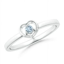 ANGARA Natural Floating Round Aquamarine Open Heart Promise Ring in 14K White Gold for Women (Size-2.5mm) | March Birthstone, Birthday, Anniversary, Jewelry Gift for Women | Natural Aquamarine Ring