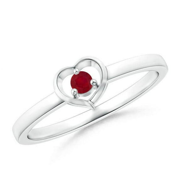 ANGARA Natural Floating Round Ruby Open Heart Promise Ring in 925 Sterling Silver for Women (Size-2.5mm) | July Birthstone Jewelry for Her