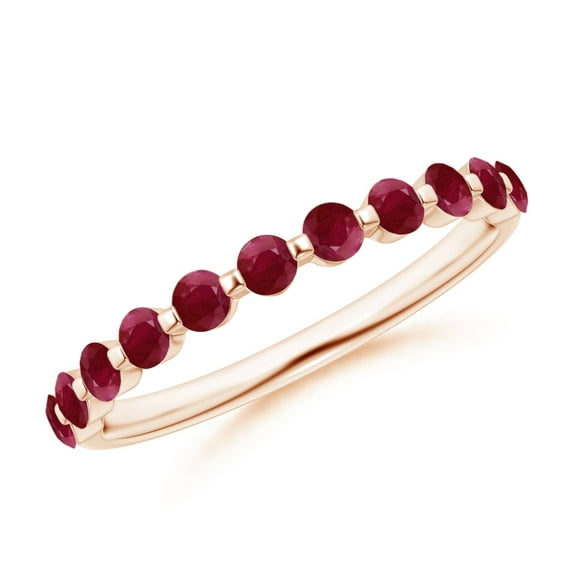 ANGARA Natural Floating Round Ruby Semi Eternity Wedding Ring in 14K Rose Gold for Women (Size-2.2mm) | July Birthstone Jewelry for Her