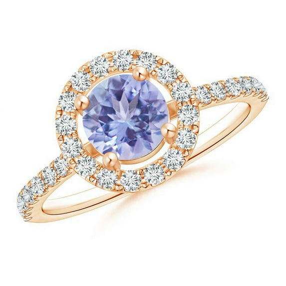 ANGARA Natural Floating Tanzanite Halo Ring with Diamond Accents in 14K Rose Gold for Women (Size-6mm) | December Birthstone, Birthday, Anniversary, Jewelry Gift for Women | Natural Tanzanite Ring