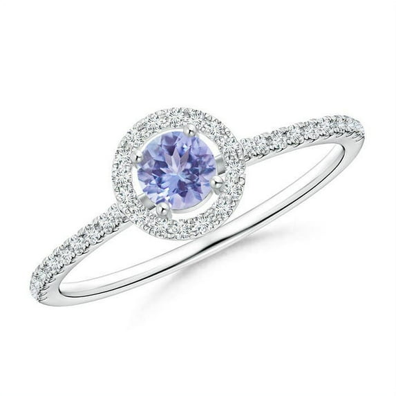 ANGARA Natural Floating Tanzanite Halo Ring with Diamond Accents in 14K White Gold for Women (Size-4mm) | December Birthstone, Birthday, Anniversary, Jewelry Gift for Women | Natural Tanzanite Ring