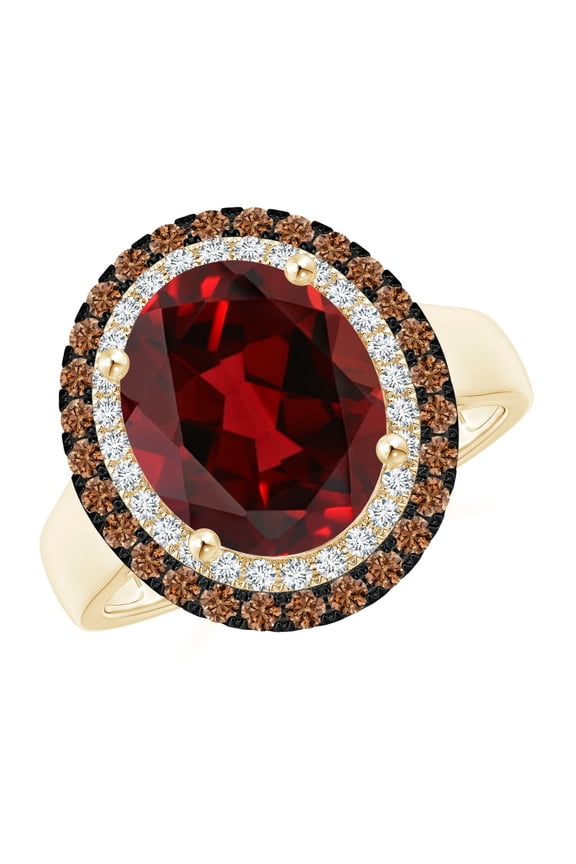 Natural Vintage Style Double Halo Oval 4.2 ct Garnet Ring in 14K Yellow Gold for Women (Size-11x9mm) | January Birthstone, Birthday, Anniversary, Jewelry Gift for Women | Natural Garnet Ring