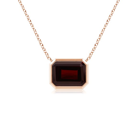 ANGARA Natural Garnet Necklace for Women in 14K Rose Gold - Bezel Set Emerald Cut Garnet Pendant Necklace, January Birthstone Jewelry