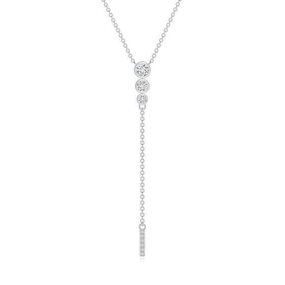 ANGARA Natural Graduated Diamond Lariat Necklace in 14K White Gold for Women (Size-3.4mm| Color-H| Clarity-SI2) | April Birthstone, Anniversary, Jewelry Gift for Women | Natural Diamond Necklace