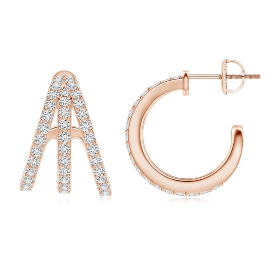 ANGARA Natural Graduated Diamond Layered Hoop Earrings in 14K Rose Gold for Women (Size-1.55mm| Color-H| Clarity-SI2) | April Birthstone, Anniversary Jewelry Gift for Women | Natural Diamond Earrings