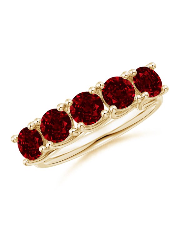 Natural Half Eternity Five Stone 2.2 ct Ruby Wedding Band in 14K Yellow Gold for Women (Size-4.5mm) | July Birthstone, Birthday, Anniversary, Jewelry Gift for Women | Natural Ruby Ring