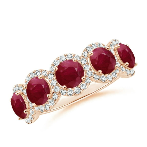 ANGARA Natural Half Eternity Five-Stone 2.3 ct Ruby Halo Ring in 14K Rose Gold for Women (Size-4.5mm) | July Birthstone, Birthday, Anniversary, Jewelry Gift for Women | Natural Ruby Ring