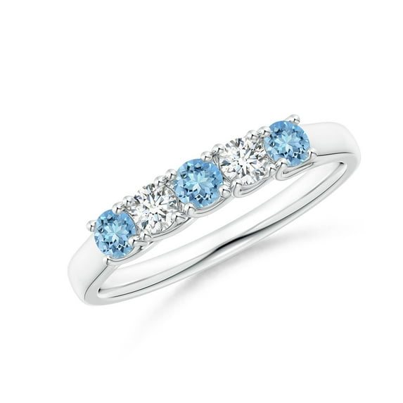 ANGARA Natural Half Eternity Five Stone Aquamarine and Diamond Wedding Ring in 14K White Gold for Women (Size-2.8mm) | March Birthstone, Anniversary, Jewelry Gift for Women | Natural Aquamarine Ring