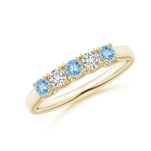 ANGARA Natural Half Eternity Five Stone Aquamarine and Diamond Wedding Ring in 14K Yellow Gold for Women (Size-2.8mm) | March Birthstone, Anniversary, Jewelry Gift for Women | Natural Aquamarine Ring