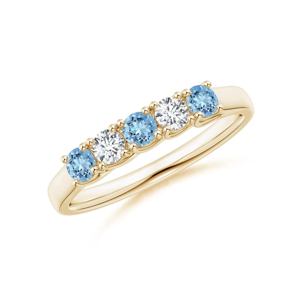 ANGARA Natural Half Eternity Five Stone Aquamarine and Diamond Wedding Ring in 14K Yellow Gold for Women (Size-2.8mm) | March Birthstone, Anniversary, Jewelry Gift for Women | Natural Aquamarine Ring
