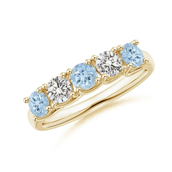 ANGARA Natural Half Eternity Five Stone Aquamarine and Diamond Wedding Ring in 14K Yellow Gold for Women (Size-3.8mm) | March Birthstone, Anniversary, Jewelry Gift for Women | Natural Aquamarine Ring