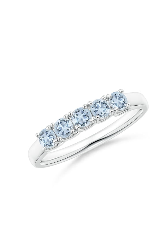 Natural Half Eternity Five Stone Aquamarine Wedding Ring in 14K White Gold for Women (Size-2.8mm) | March Birthstone, Birthday, Anniversary, Jewelry Gift for Women | Natural Aquamarine Ring
