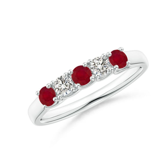 ANGARA Natural Half Eternity Five Stone Ruby and Diamond Wedding Band in 14K White Gold for Women (Size-2.8mm) | July Birthstone Jewelry for Her | Natural Ruby Rings